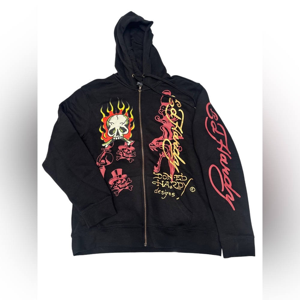 Ed Hardy Skull Flames Full Zip Fleece Black Hoodie Sweatshirt
Mens Medium M -NWT